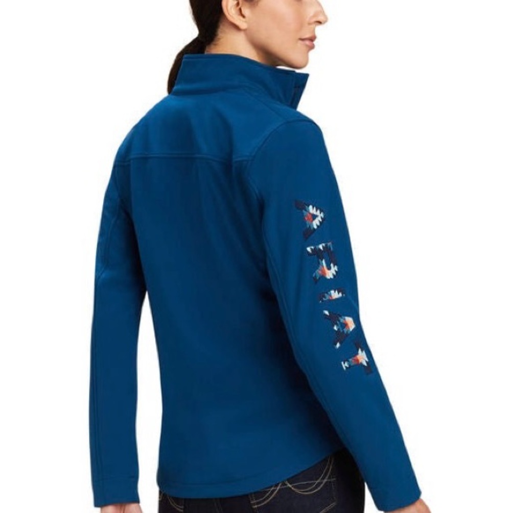 Ariat Teal Team Softshell Jacket Aztec Serape Pattern Embroidered Sleeve - Picture 3 of 13